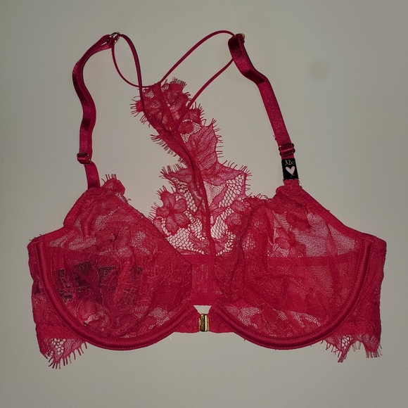 Victoria Secret Unlined Demi Bra 32C Pink w/lace - Picture 9 of 11